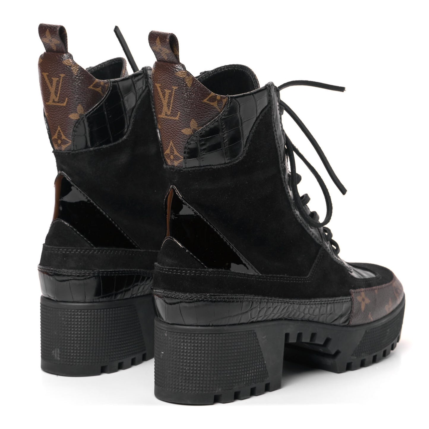 Suede Calfskin Crocodile Embossed Patent Monogram Laureate Platform Desert Boots 40 Black