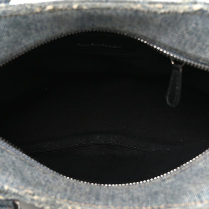 Balenciaga Washed Frayed Denim Crystal Neo Cagole Handbag XS Blue 5 of 11