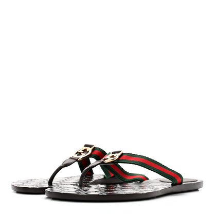 Gucci Nylon Guccissima Web Womens Thong Sandals 39 Cocoa Green Red 3 of 12