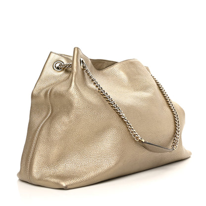 Gucci Metallic Pebbled Calfskin Large Soho Chain Shoulder Bag Golden Beige 2 of 7