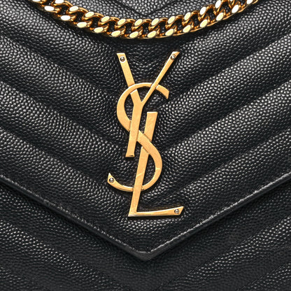 Saint Laurent Grain De Poudre Matelasse Chevron Monogram Chain Wallet Black 7 of 14