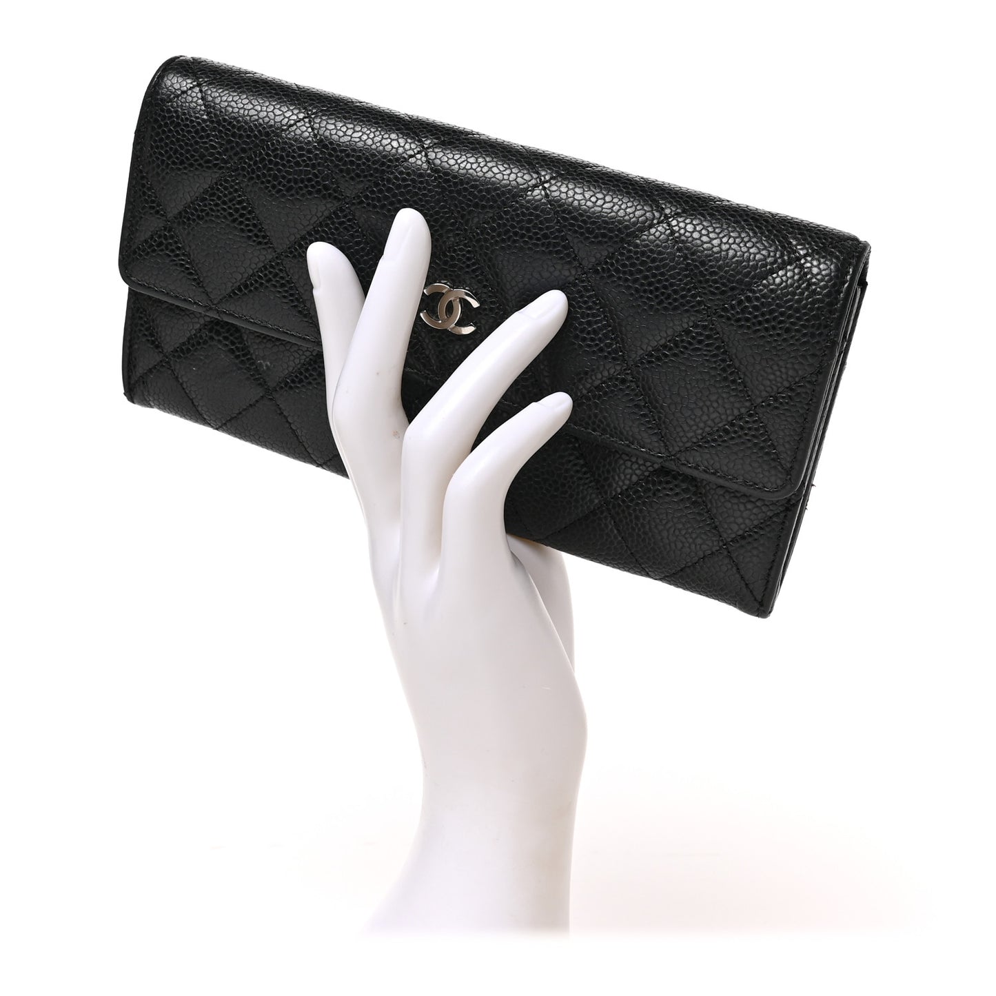 Caviar Quilted Large Gusset Flap Wallet Black