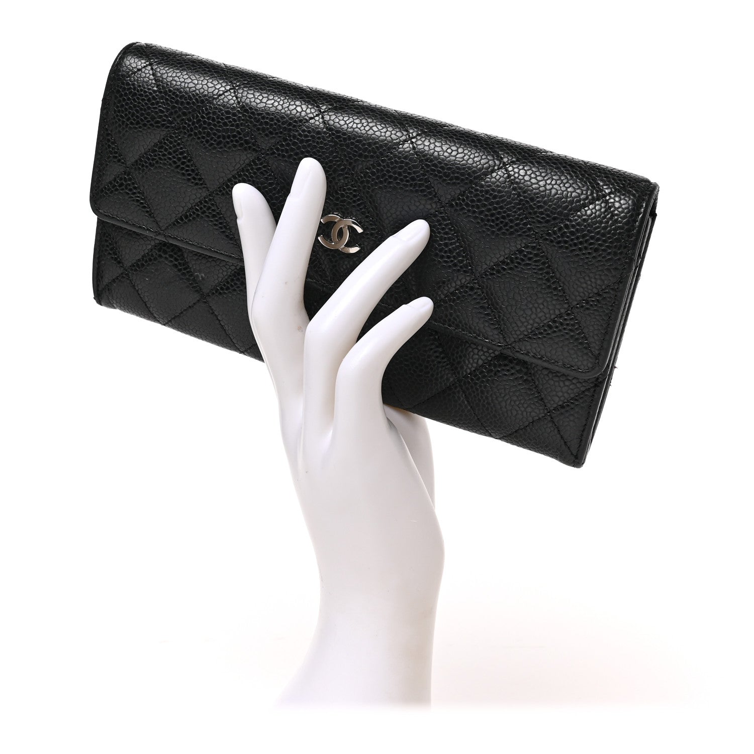 Chanel Caviar Quilted Large Gusset Flap Wallet Black 2 of 7
