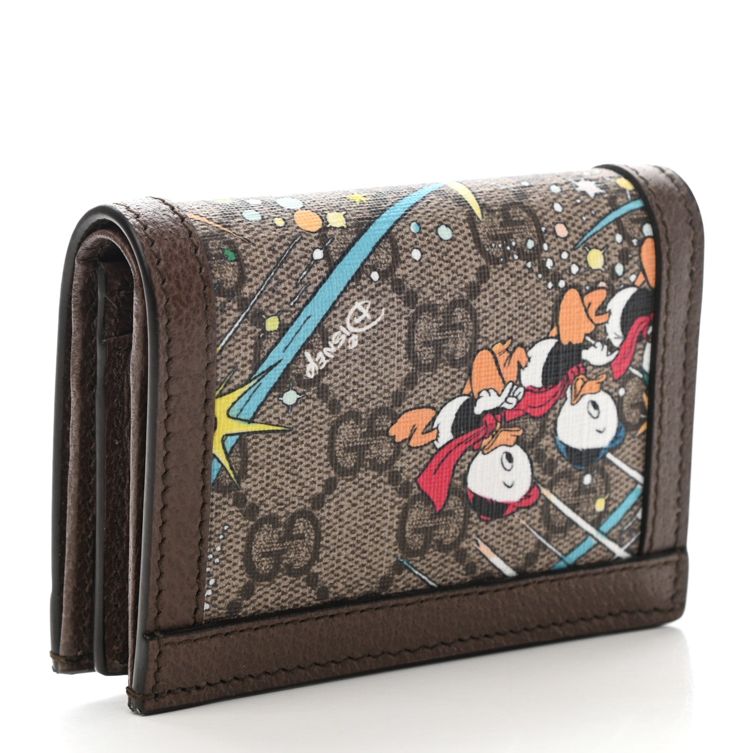 Gucci X DISNEY GG Supreme Monogram Donald Duck Interlocking G Card Case Beige Multicolor New Acero 3 of 9