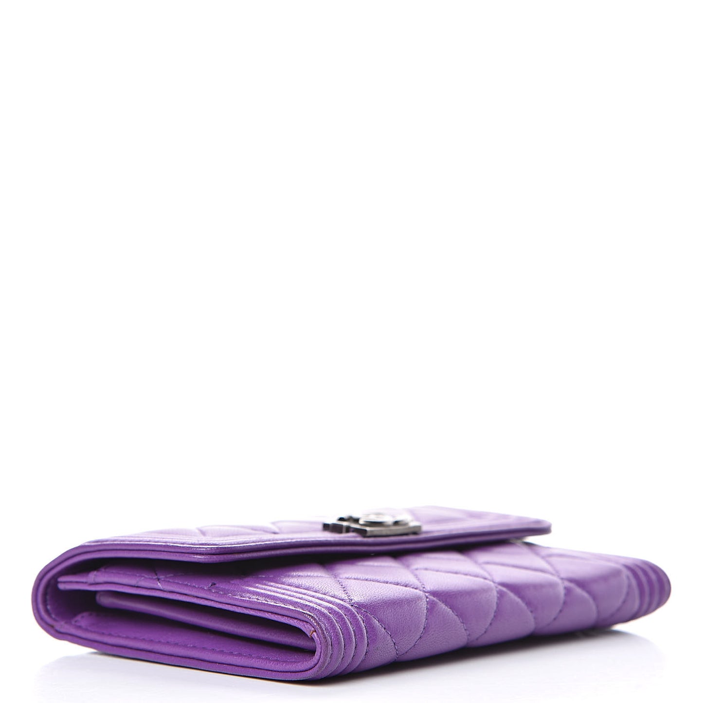 Lambskin Quilted Small Boy Flap Wallet Purple