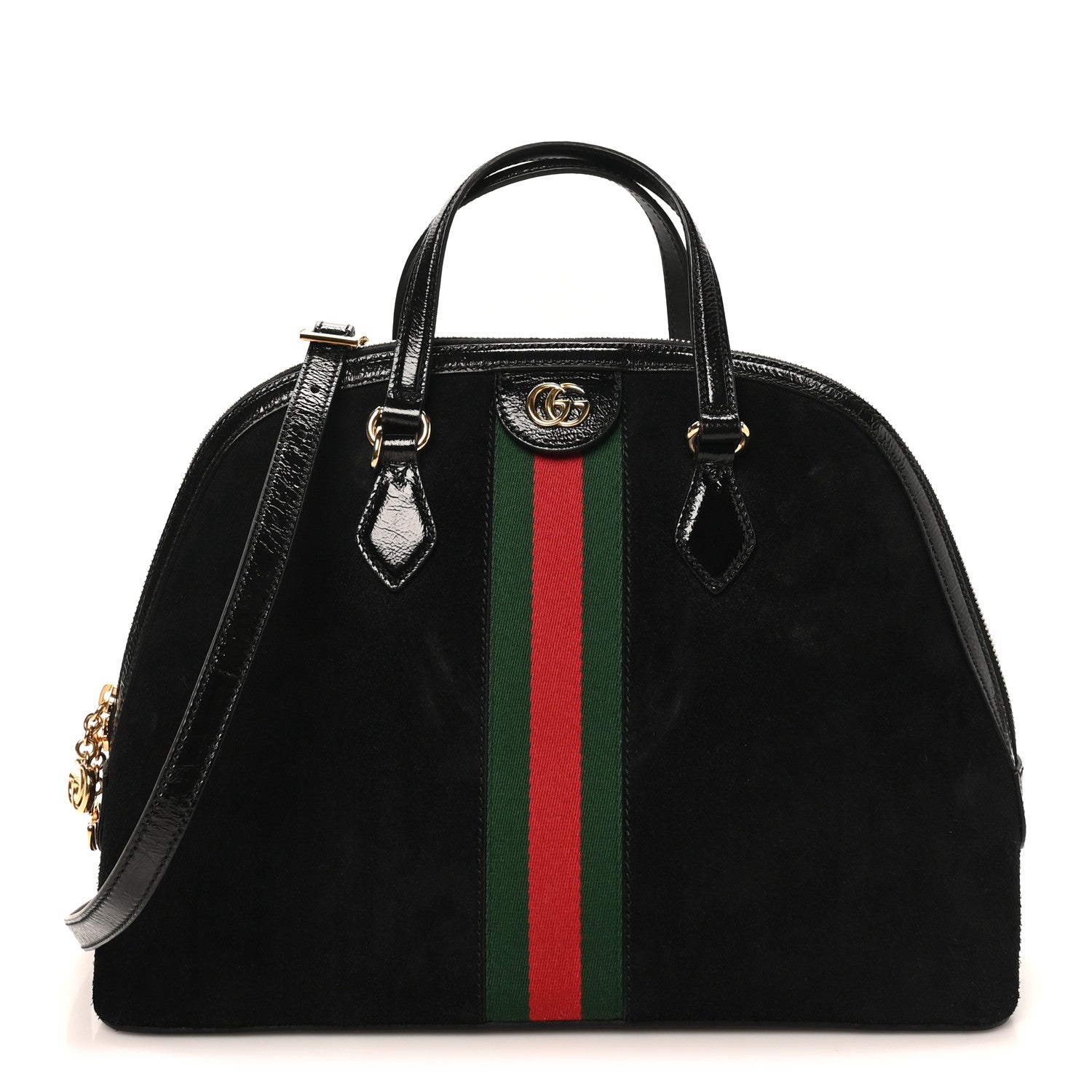Gucci Suede Patent GG Web Medium Ophidia Top Handle Dome Bag Black 1 of 10