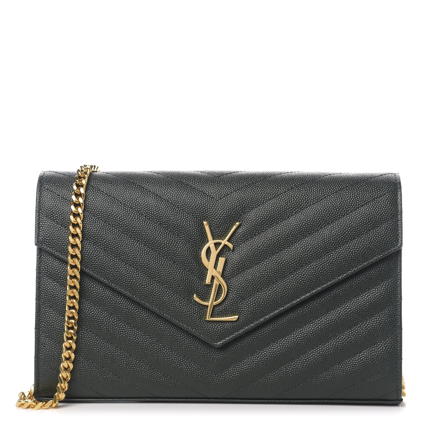 Grain de Poudre Matelasse Chevron Medium Monogram Chain Wallet Dark Emerald
