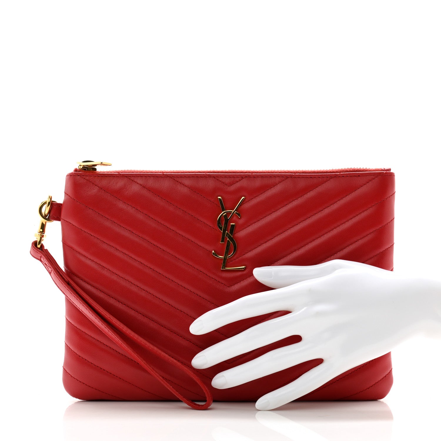 Saint Laurent Calfskin Matelasse Chevron Monogram A5 Wristlet Bandana Red 2 of 13