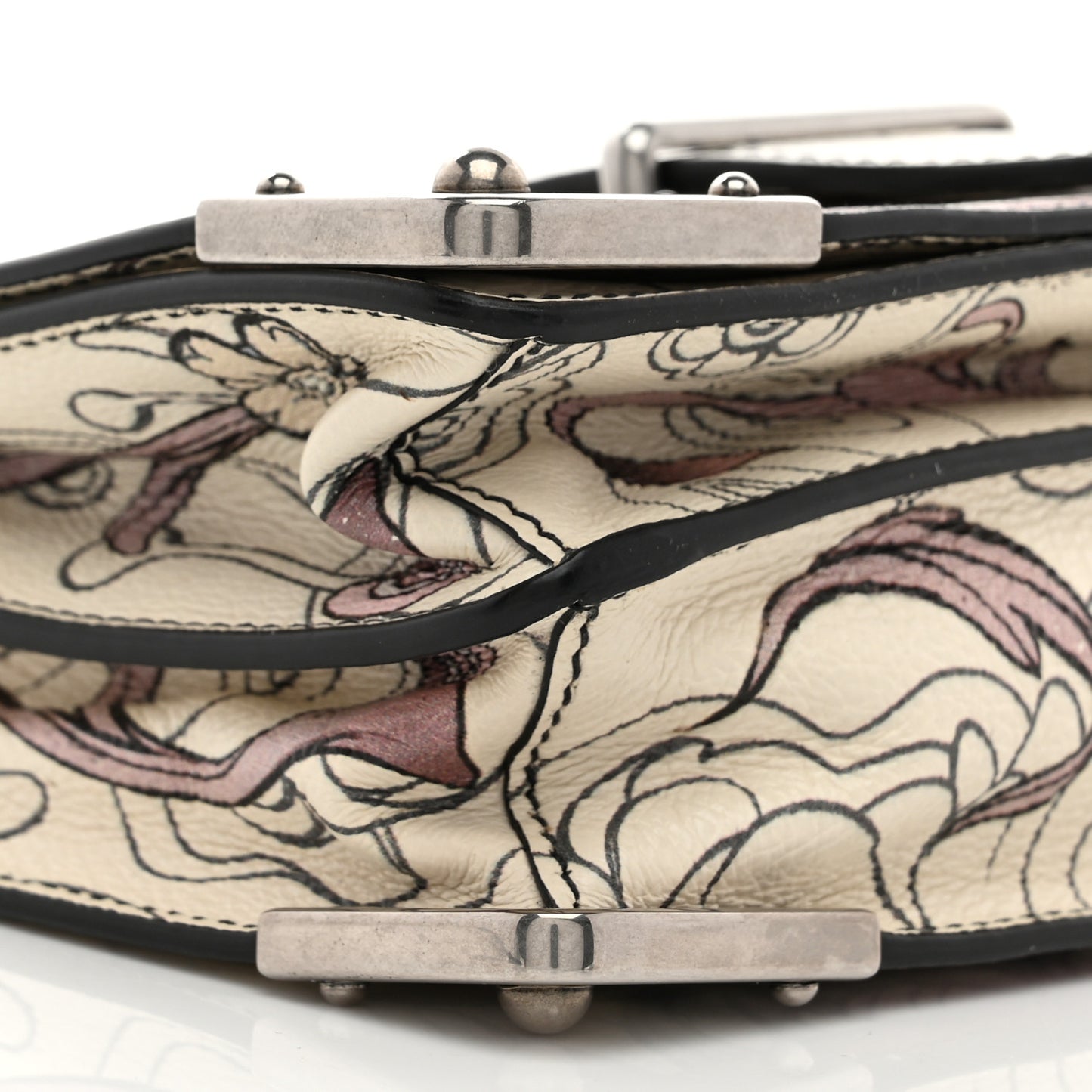 X JAMES JEAN Glace Calfskin Rabbit Print Cahier Bag Opaline