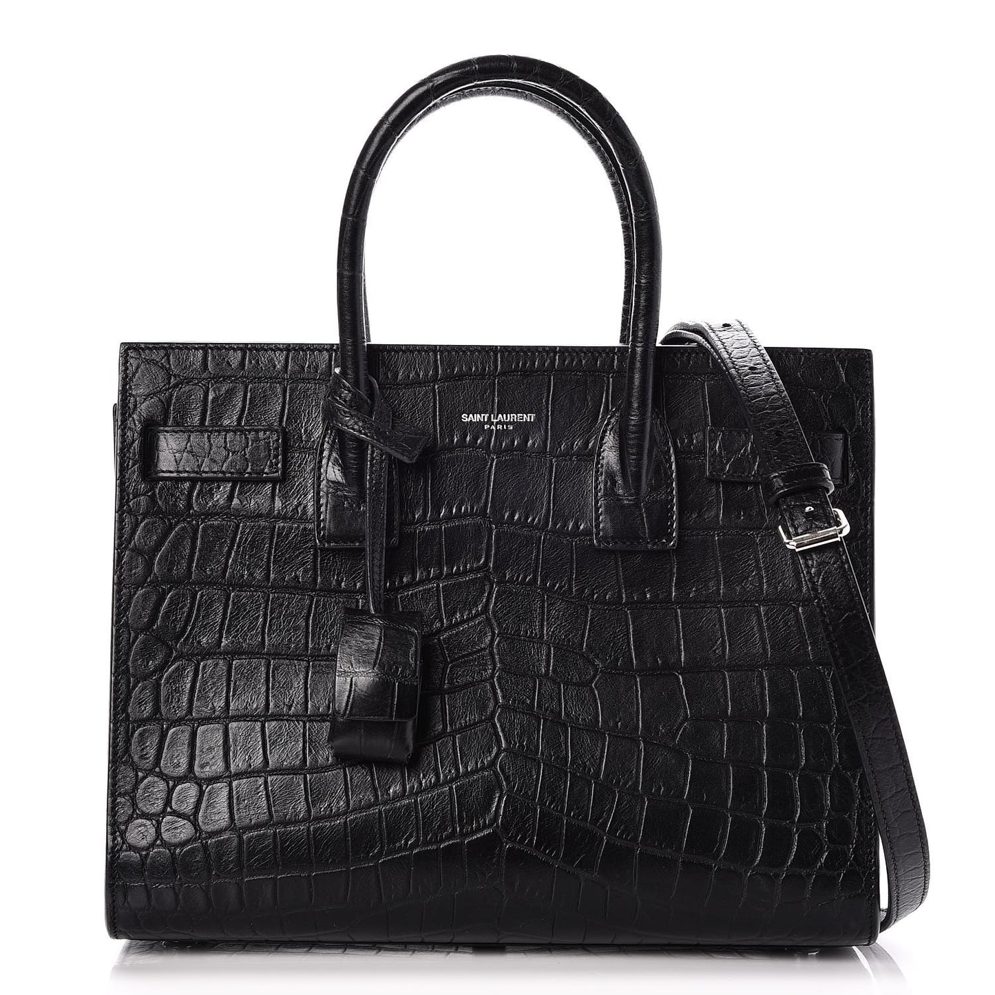 Calfskin Crocodile Embossed Baby Sac de Jour Black