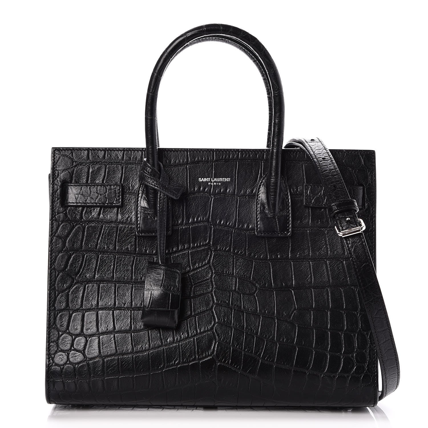 Saint Laurent Calfskin Crocodile Embossed Baby Sac de Jour Black 1 of 7