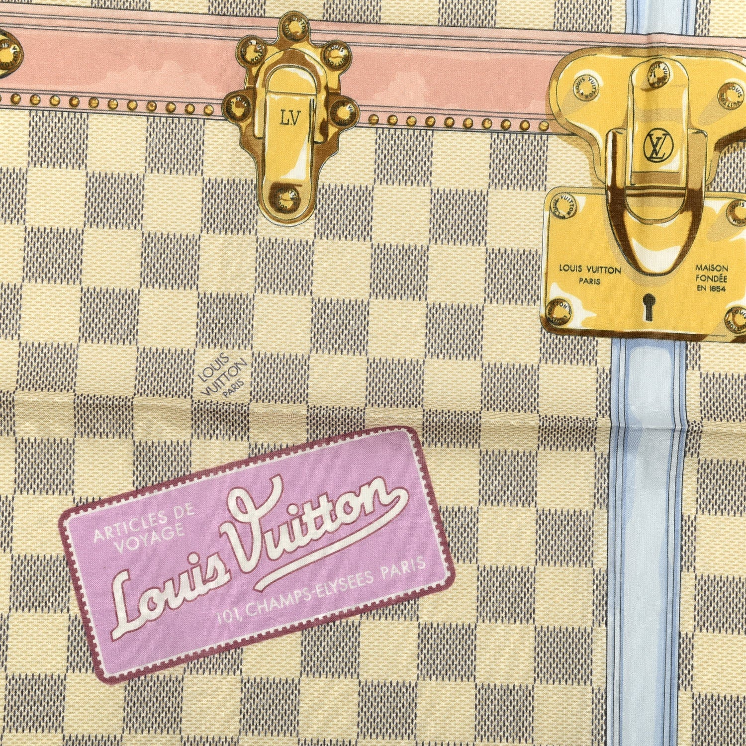 Louis Vuitton Cotton Damier Azur Summer Trunk Bandana Scarf 2 of 3