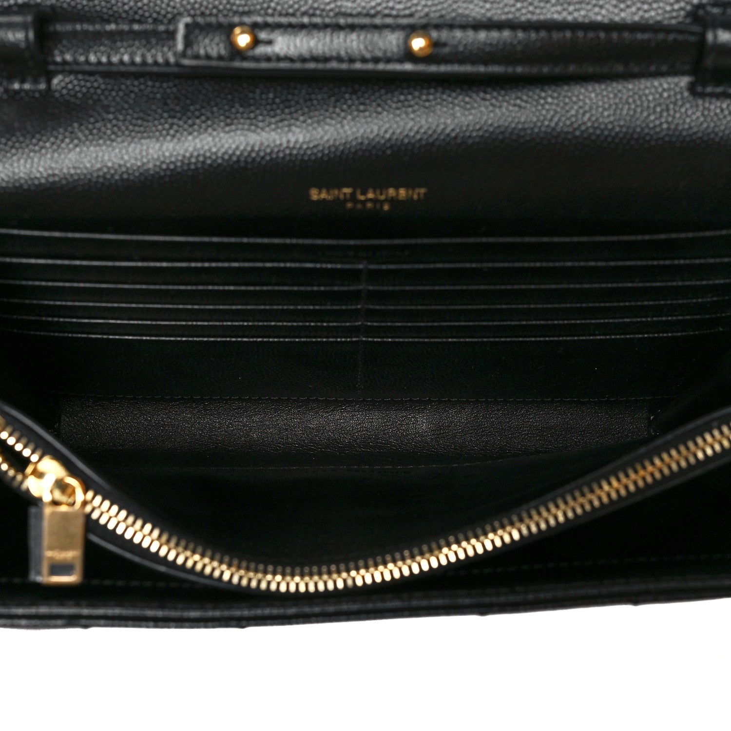 Saint Laurent Grain De Poudre Matelasse Chevron Monogram Chain Wallet Black 5 of 11