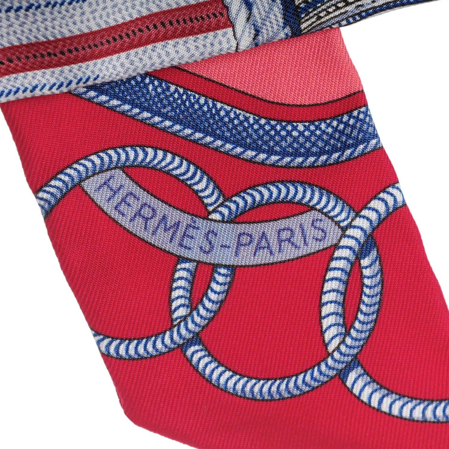 Hermes Silk Epaulettes Twilly Rose Poudre Rouge Bleu 4 of 6