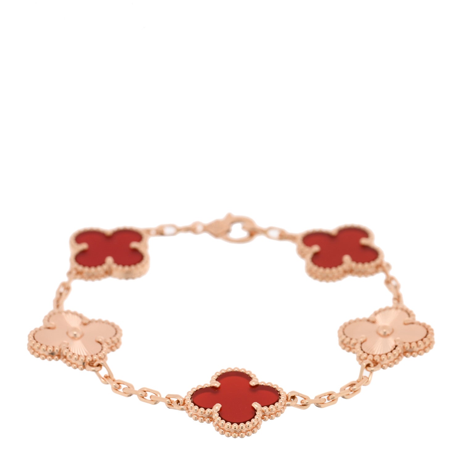 Van Cleef & Arpels 18K Rose Gold Carnelian 5 Motifs Guilloche Vintage Alhambra Bracelet 1 of 4
