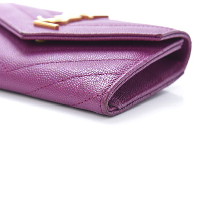 Saint Laurent Grain De Poudre Matelasse Chevron Small Monogram Envelope Wallet Dark Grape 10 of 10