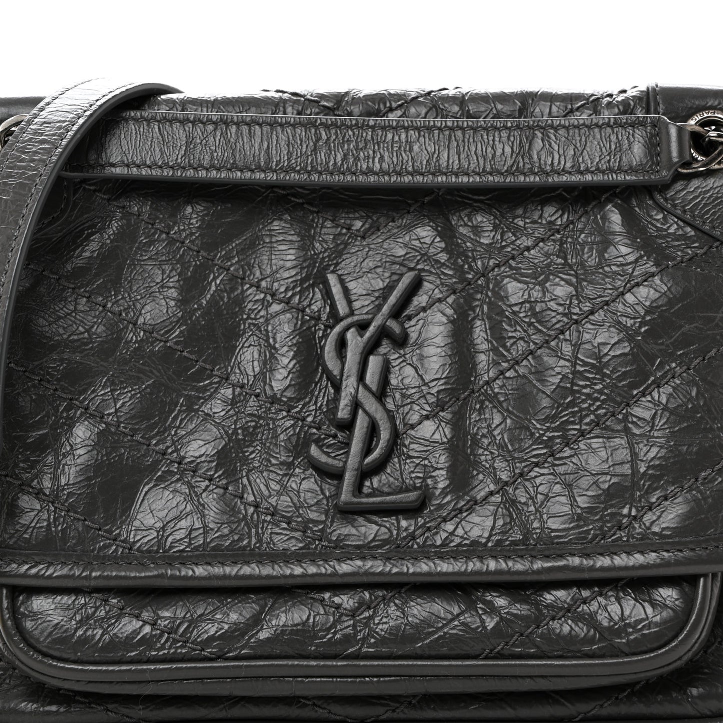 Crinkled Calfskin Matelasse Monogram Baby Niki Chain Satchel Storm
