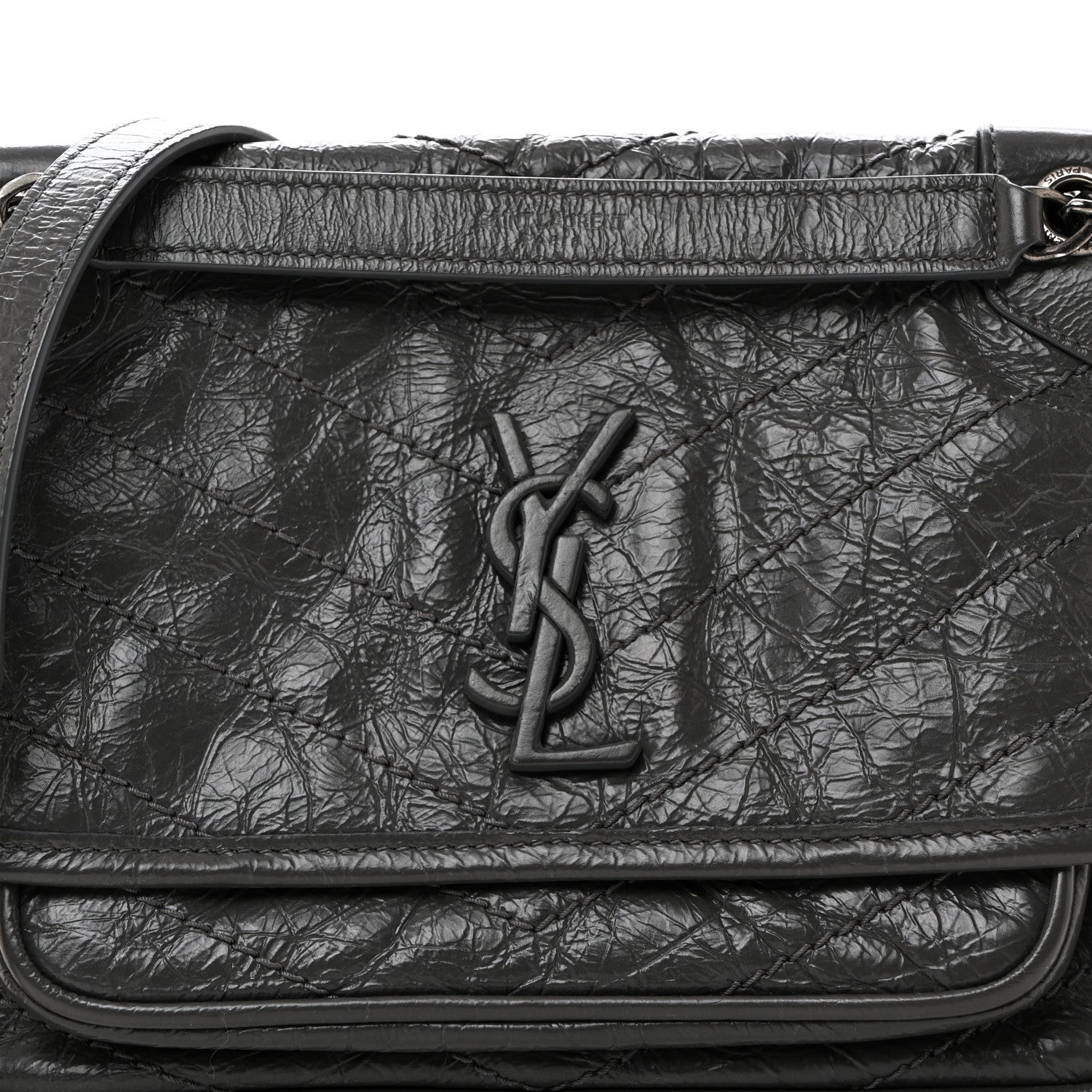 Saint Laurent Crinkled Calfskin Matelasse Monogram Baby Niki Chain Satchel Storm 8 of 10