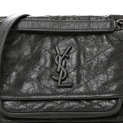 Saint Laurent Crinkled Calfskin Matelasse Monogram Baby Niki Chain Satchel Storm 8 of 10