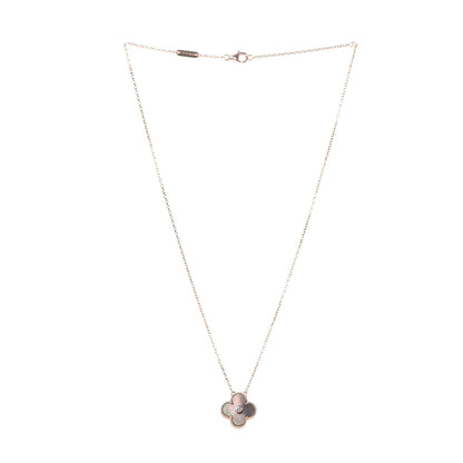 Van Cleef & Arpels 18K Rose Gold Diamond Grey Mother of Pearl Vintage Alhambra Pendant Necklace 3 of 8