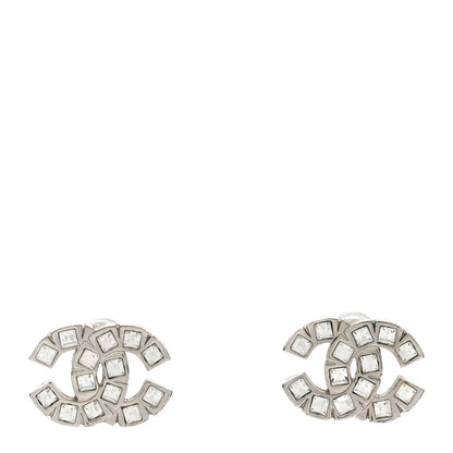 Chanel Crystal CC Pierced Earrings Silver 1 of 5