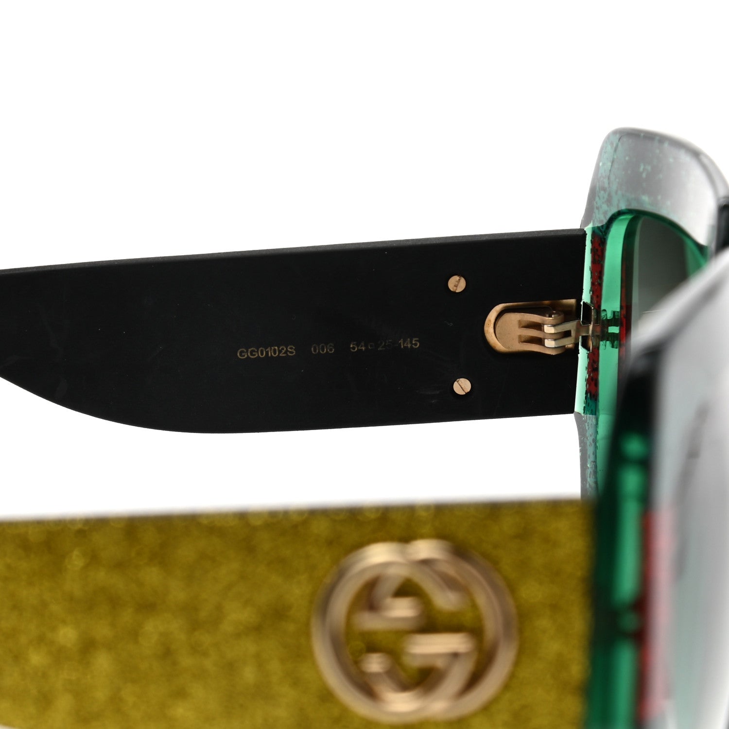 Gucci Square Frame GG0102S Sunglasses Glitter Red Black Green 5 of 7