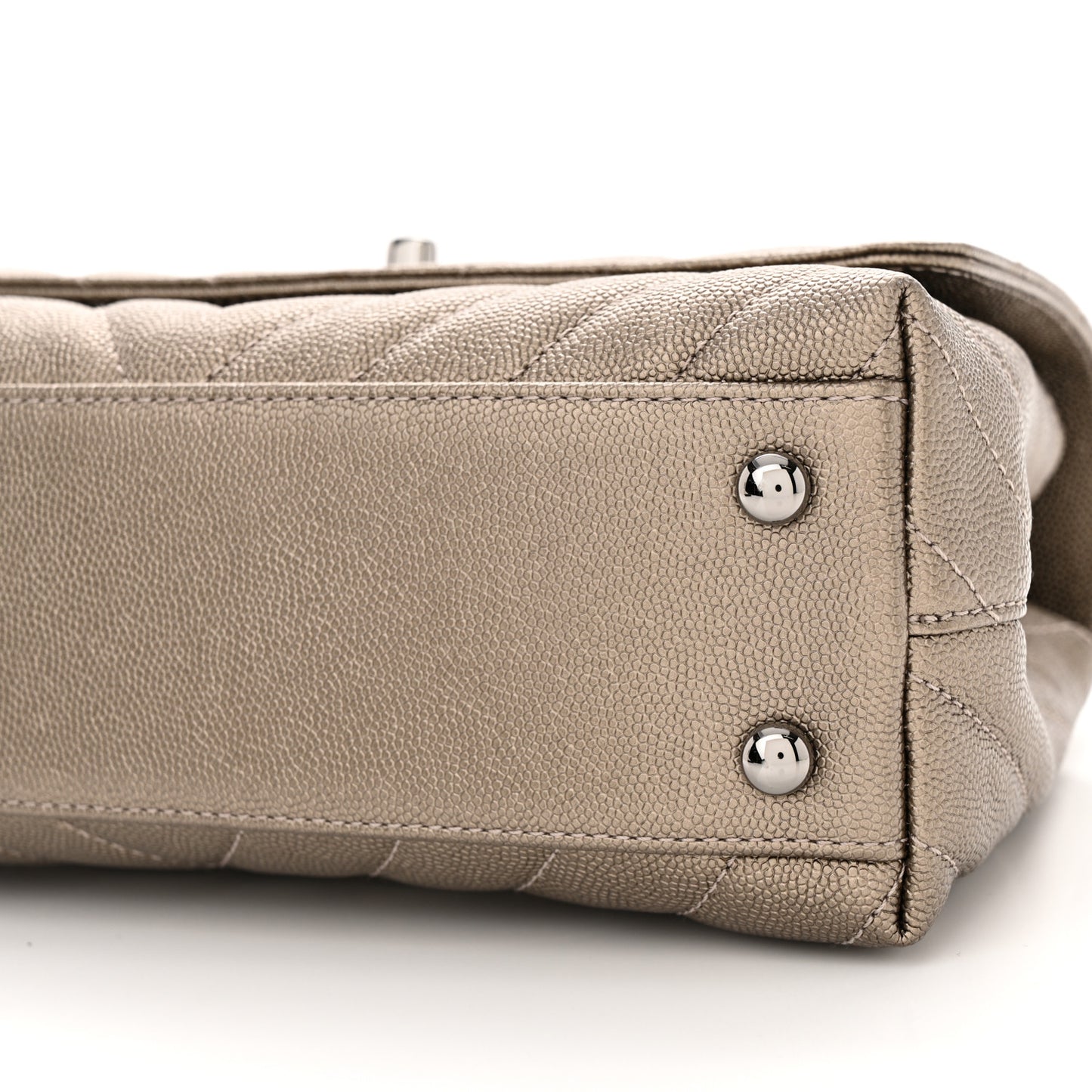 Metallic Caviar Chevron Quilted Mini Coco Handle Flap Light Gold