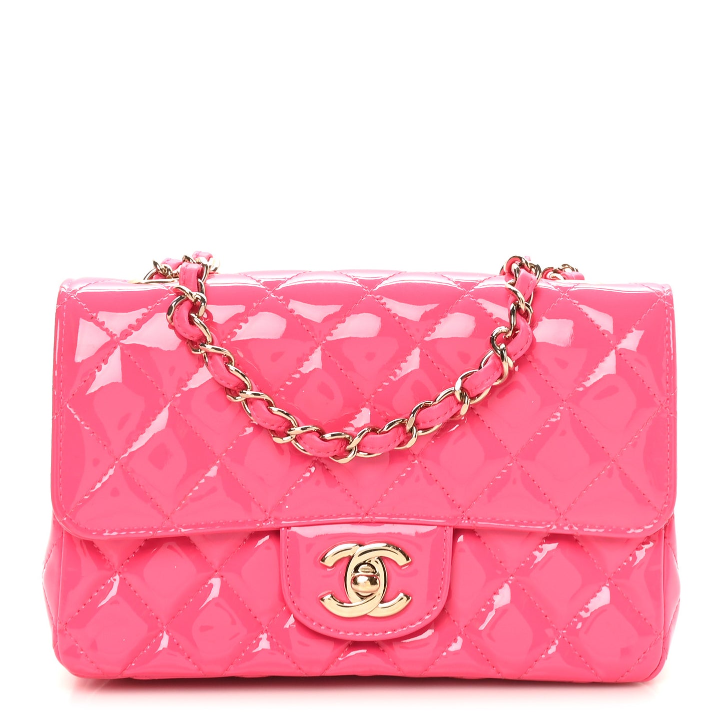 Patent Calfskin Quilted Mini Rectangular Flap Pink