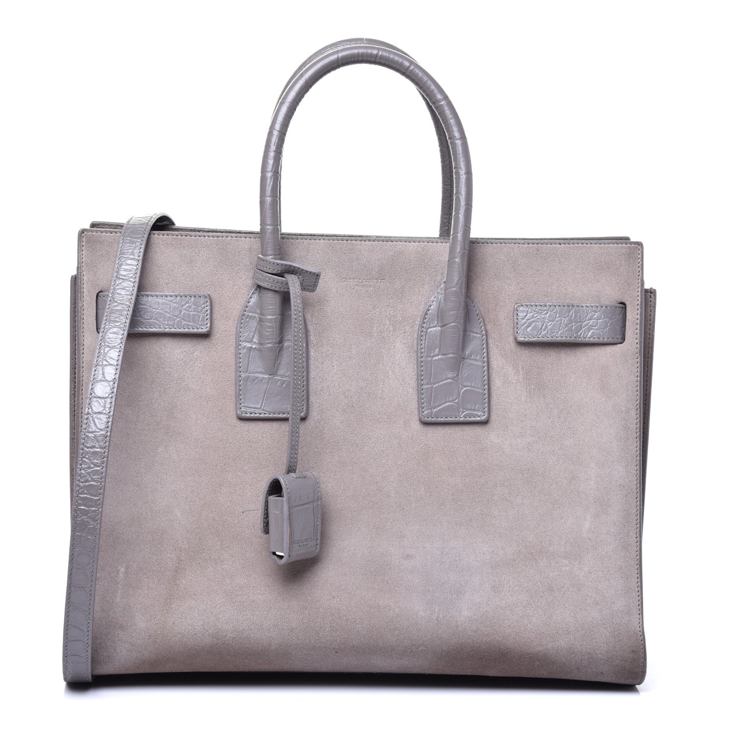 Saint Laurent Suede Crocodile Embossed Small Sac de Jour Gray 1 of 12