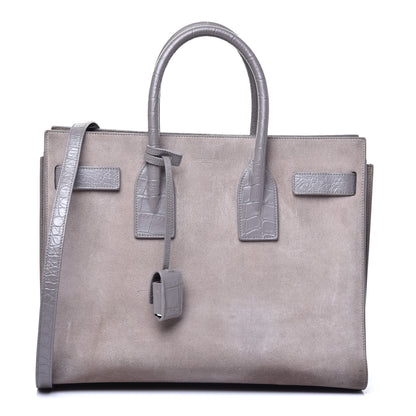 Saint Laurent Suede Crocodile Embossed Small Sac de Jour Gray 1 of 12
