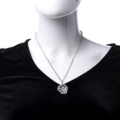 Gucci Sterling Silver Enamel GucciGhost Hamlet Skull Pendant Necklace Black 2 of 8