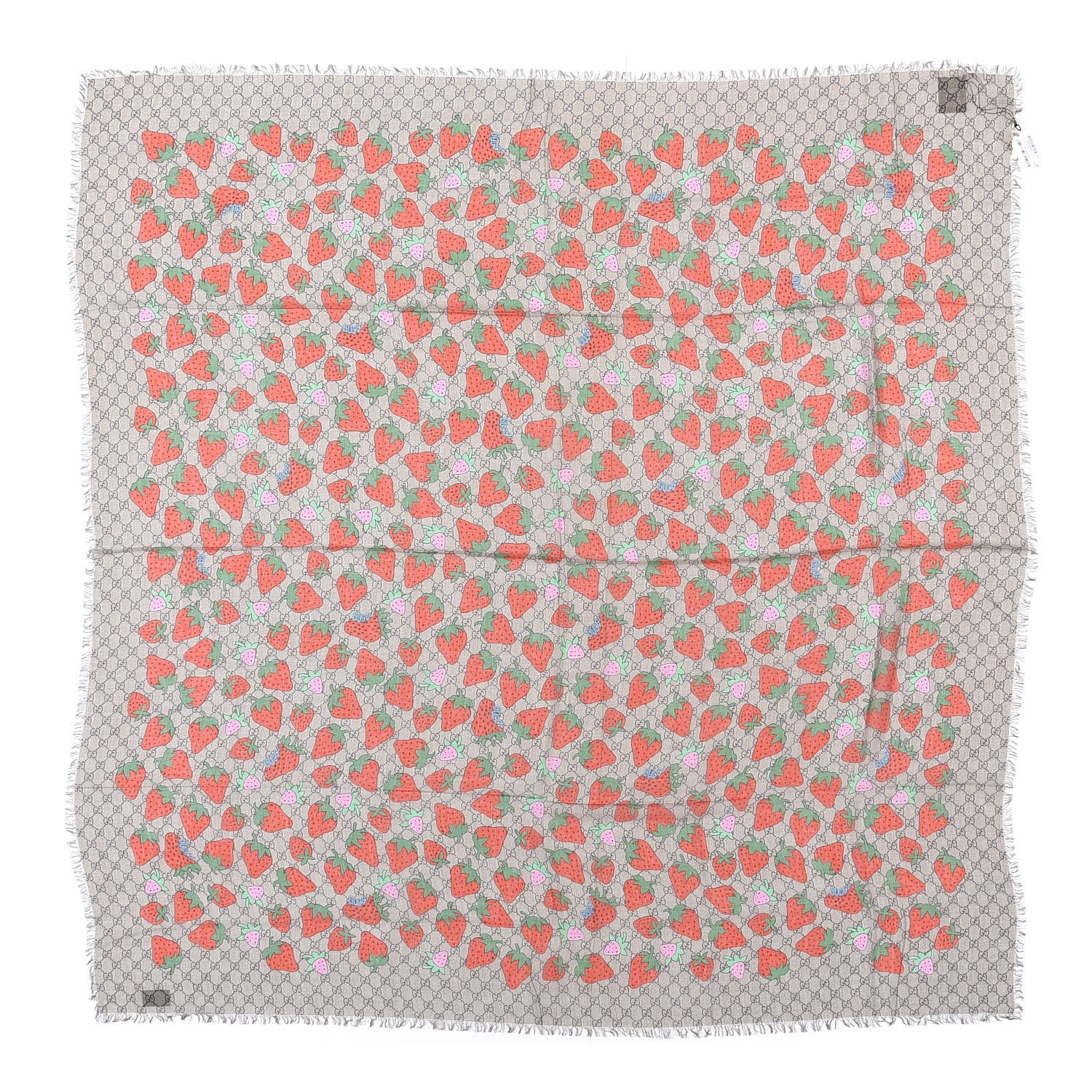 Gucci Modal Silk Monogram Strawberry Square Scarf 1 of 4