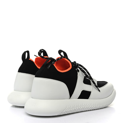 Hermes Technical Canvas Calfskin Mens Duel Sneakers 43 White Black 4 of 9