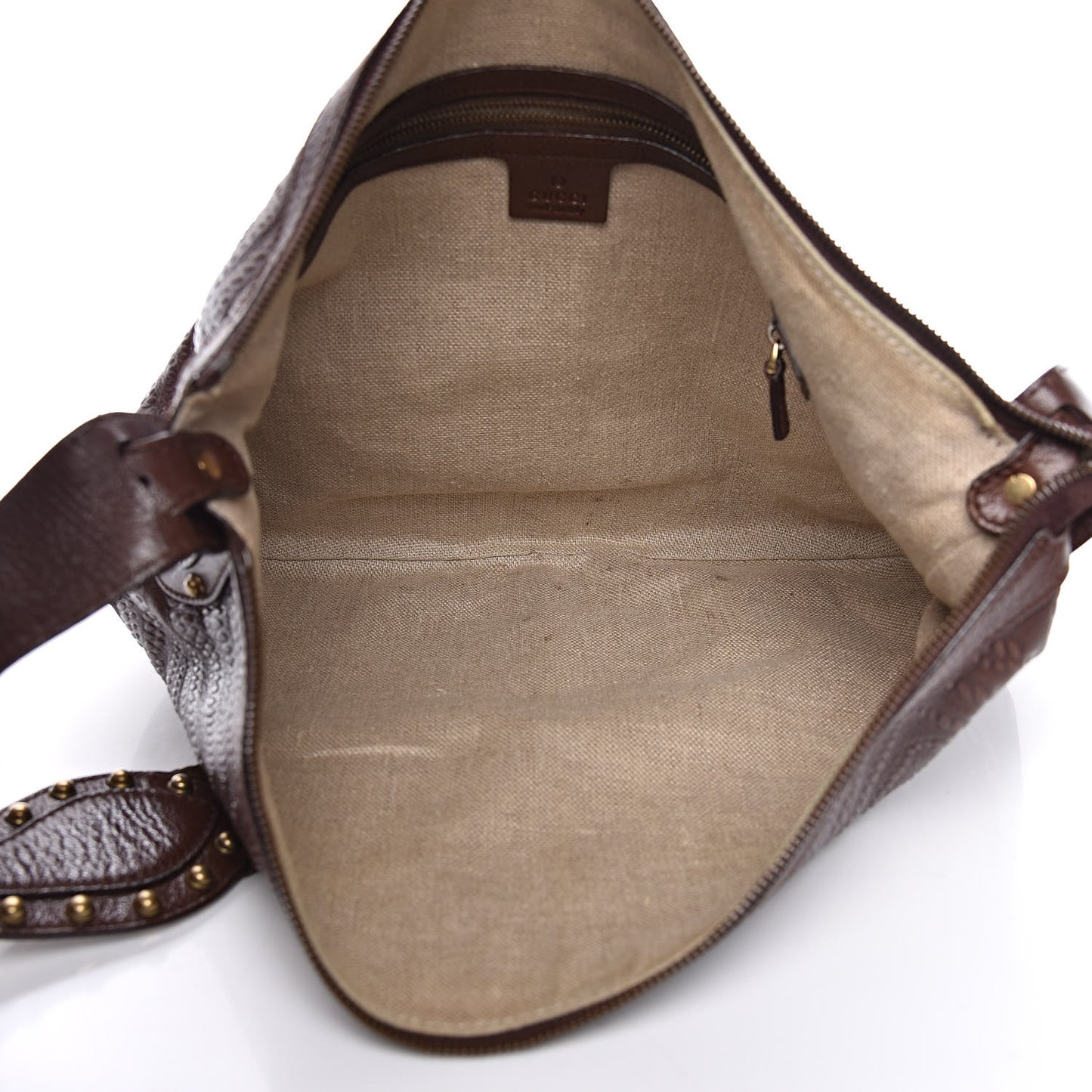 Calfskin Embossed Studded Pelham Messenger Bag Dark Brown