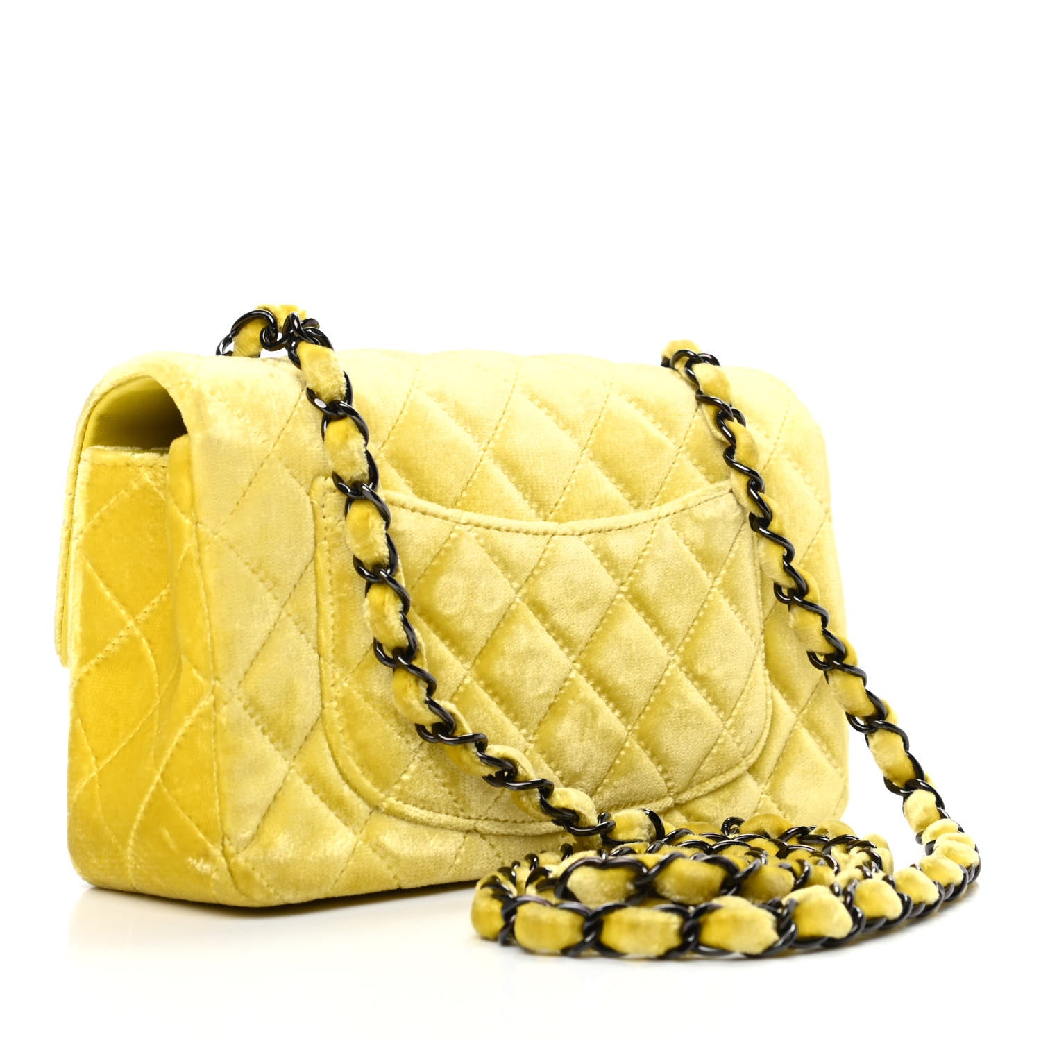 Chanel Velvet Quilted Mini Rectangular Flap Yellow 3 of 9