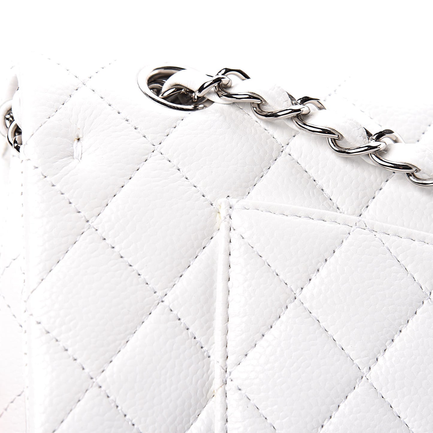Caviar Quilted Medium Double Flap White