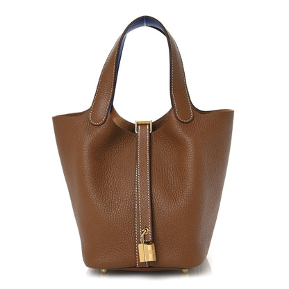 Hermes Taurillon Clemence Swift Eclat Picotin Lock 18 PM Gold Bleu France 8 of 11