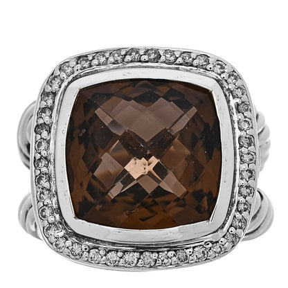 David Yurman Sterling Silver Diamond Smoky Quartz 14mm Albion Ring 51 5.75 1 of 5