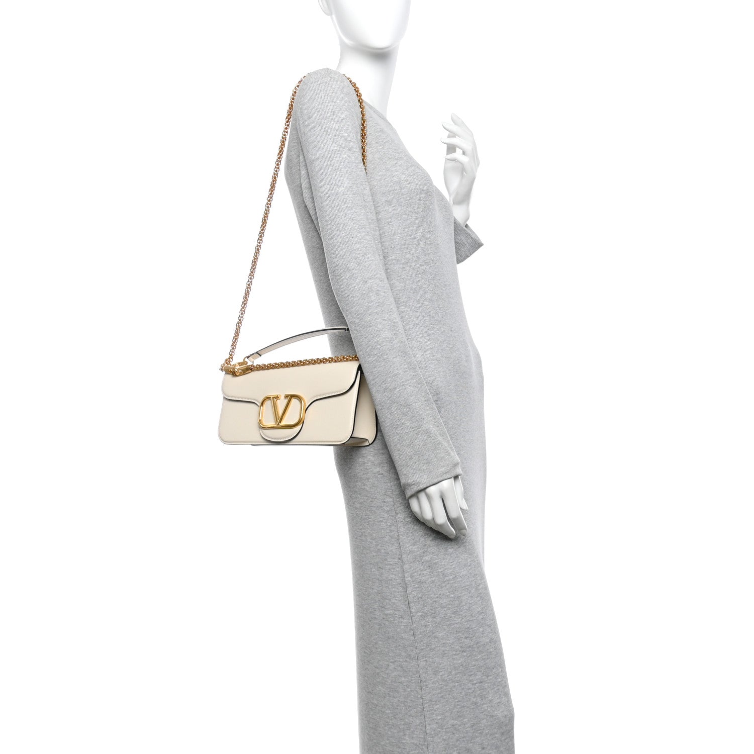 Valentino Garavani Calfskin Vlogo Loco Shoulder Bag Light Ivory 2 of 10