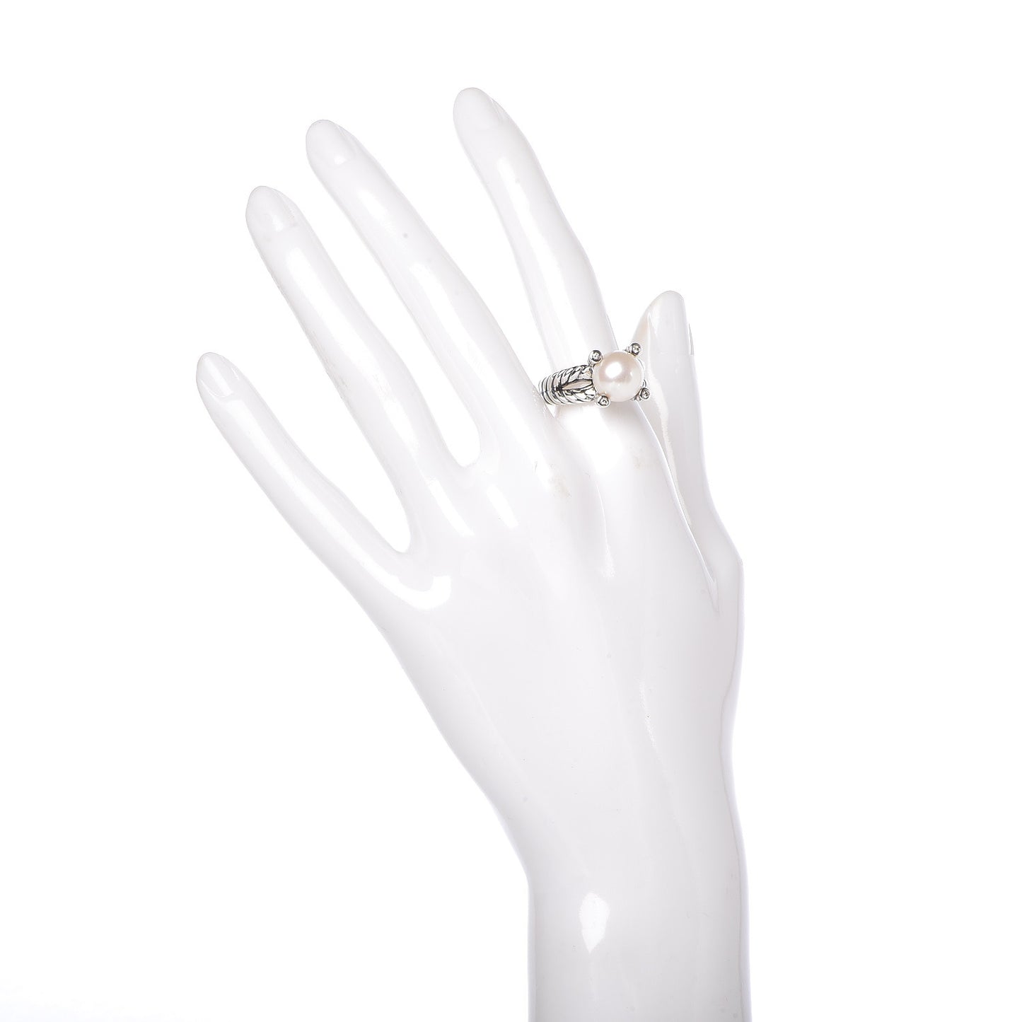 Sterling Silver Diamond Pearl 10mm Cable Ring 51 5.75