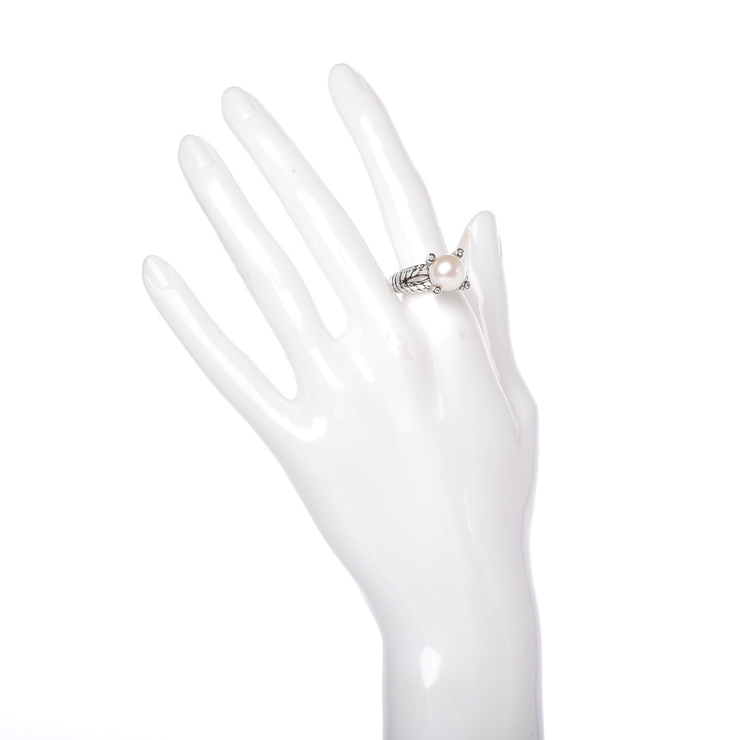 David Yurman Sterling Silver Diamond Pearl 10mm Cable Ring 51 5.75 2 of 5