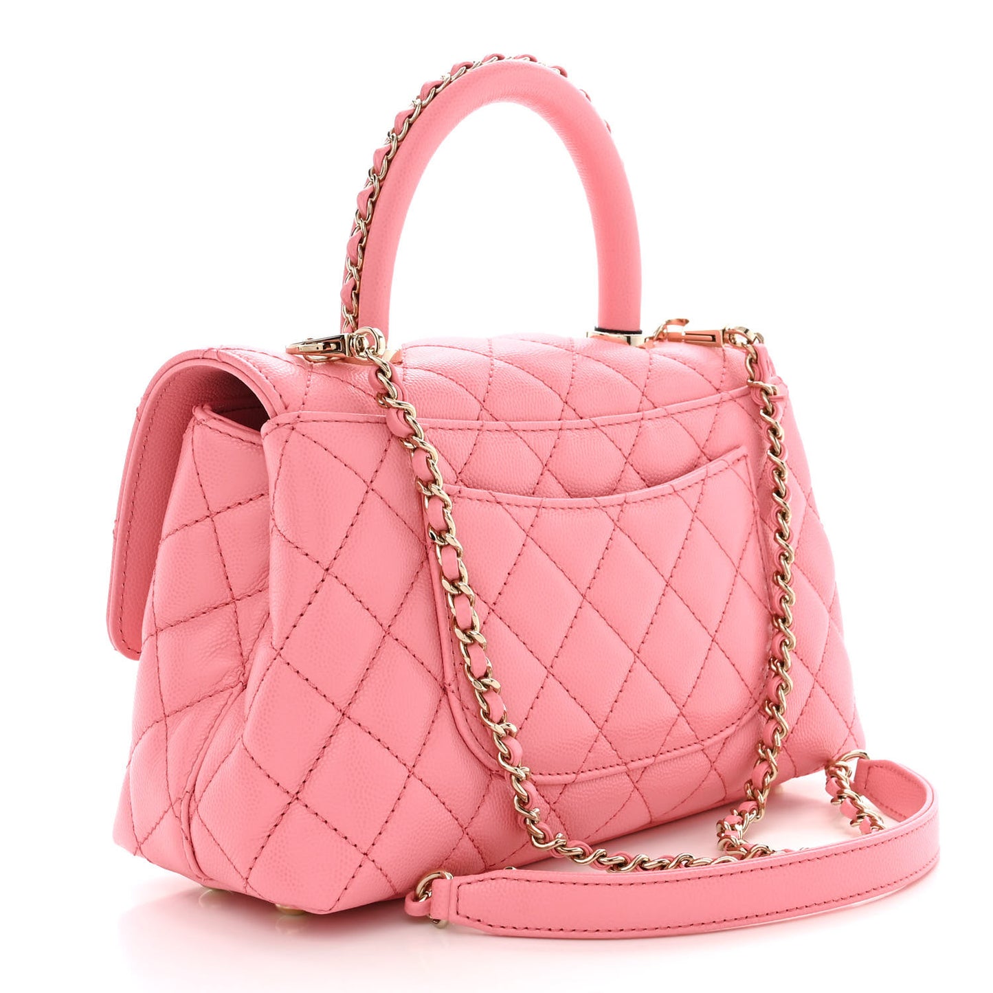 Caviar Quilted Mini Coco Chain Handle Flap Pink