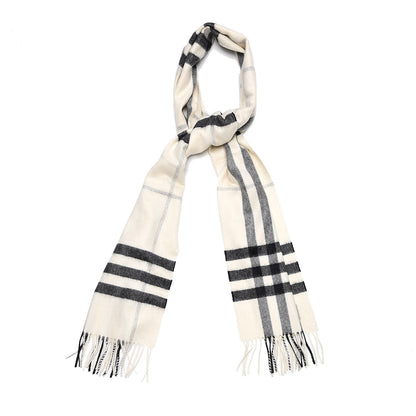 Burberry Cashmere Giant Check Fringe Scarf Natural White 1 of 6