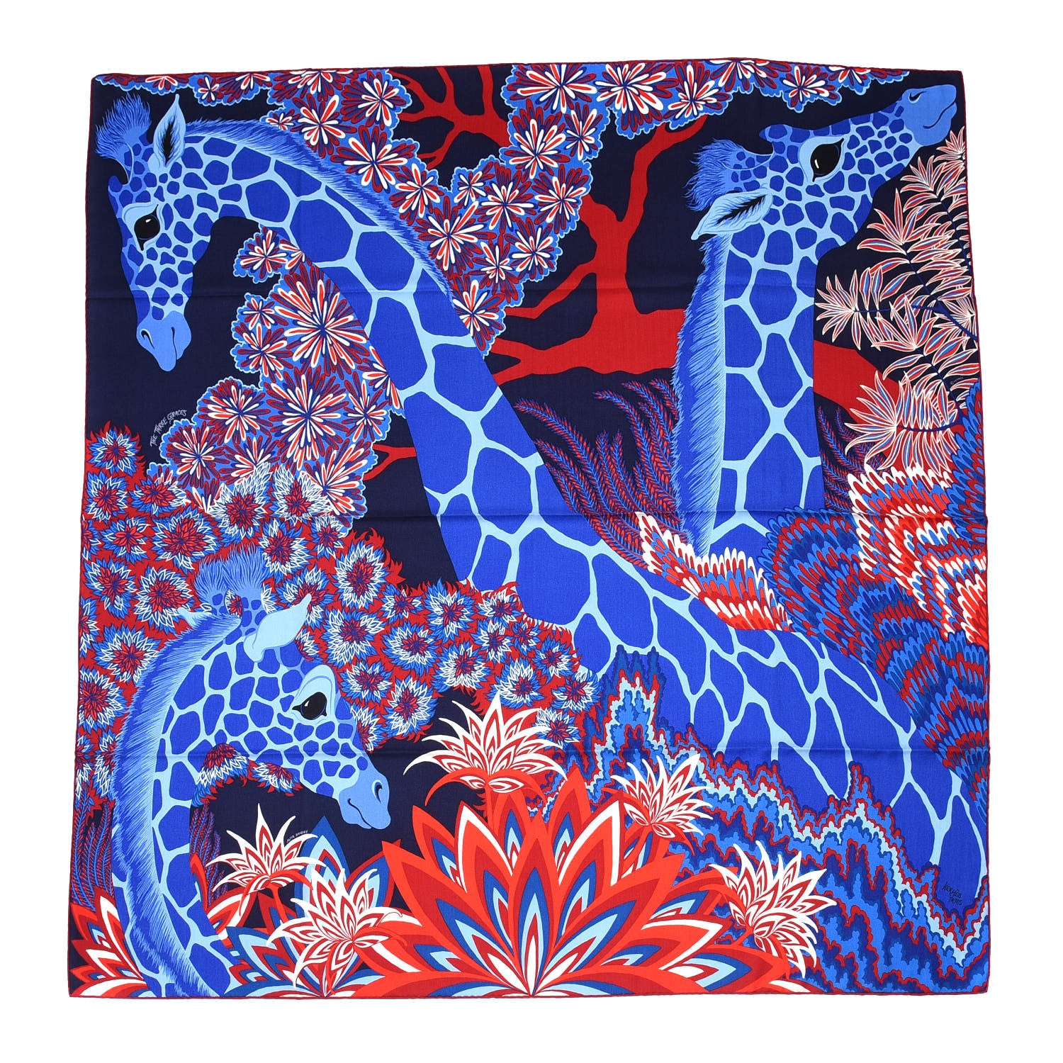 Hermes Cashmere Silk The Three Graces Shawl 140 Bleu Rouge White 1 of 4