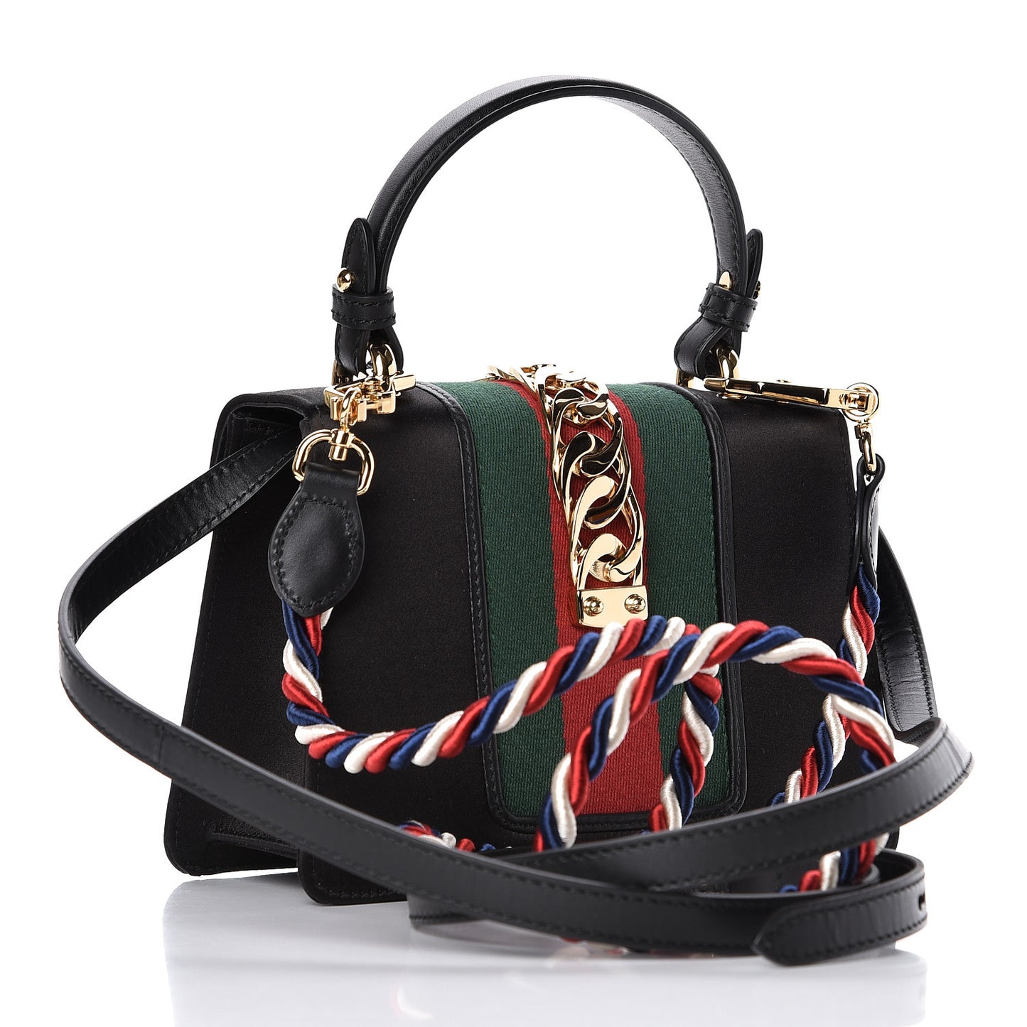 Satin Crystal Mini Sylvie Top Handle Bag Black