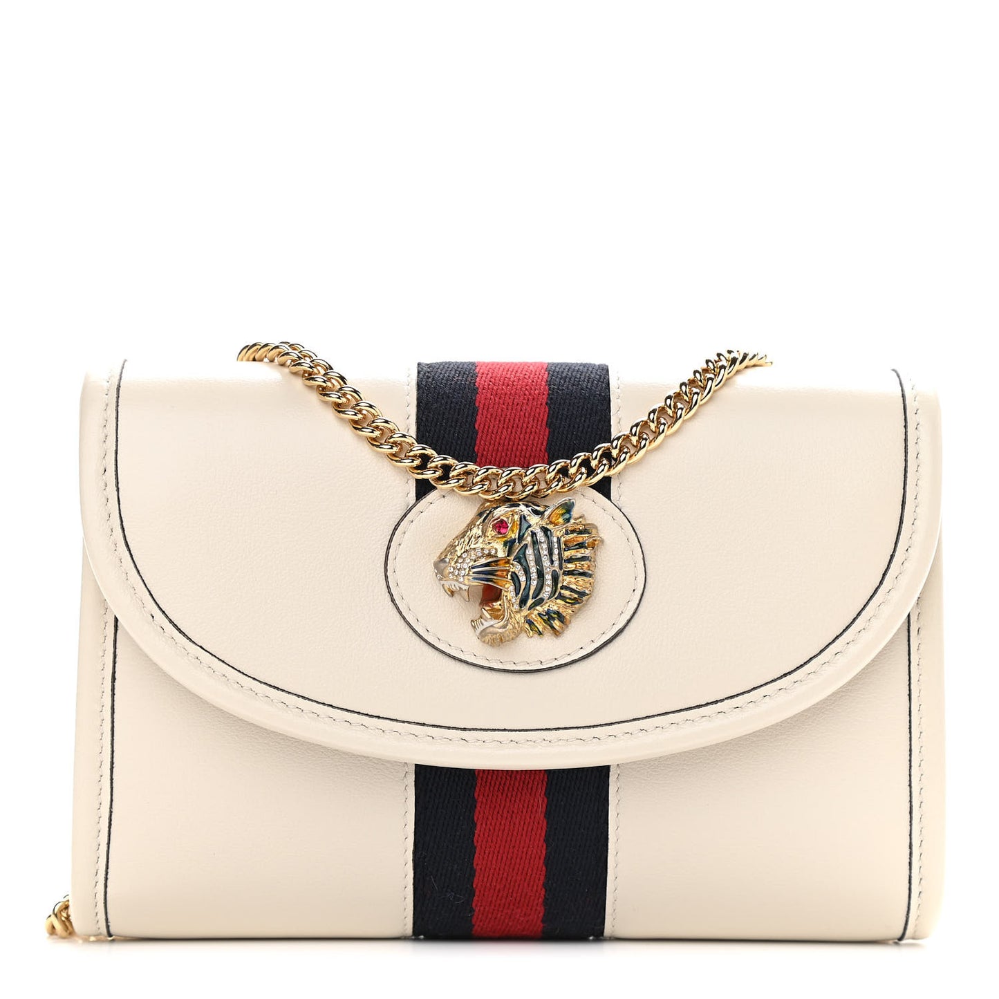 Textured Calfskin Web Mini Rajah Slim Flap Shoulder Bag Mystic White