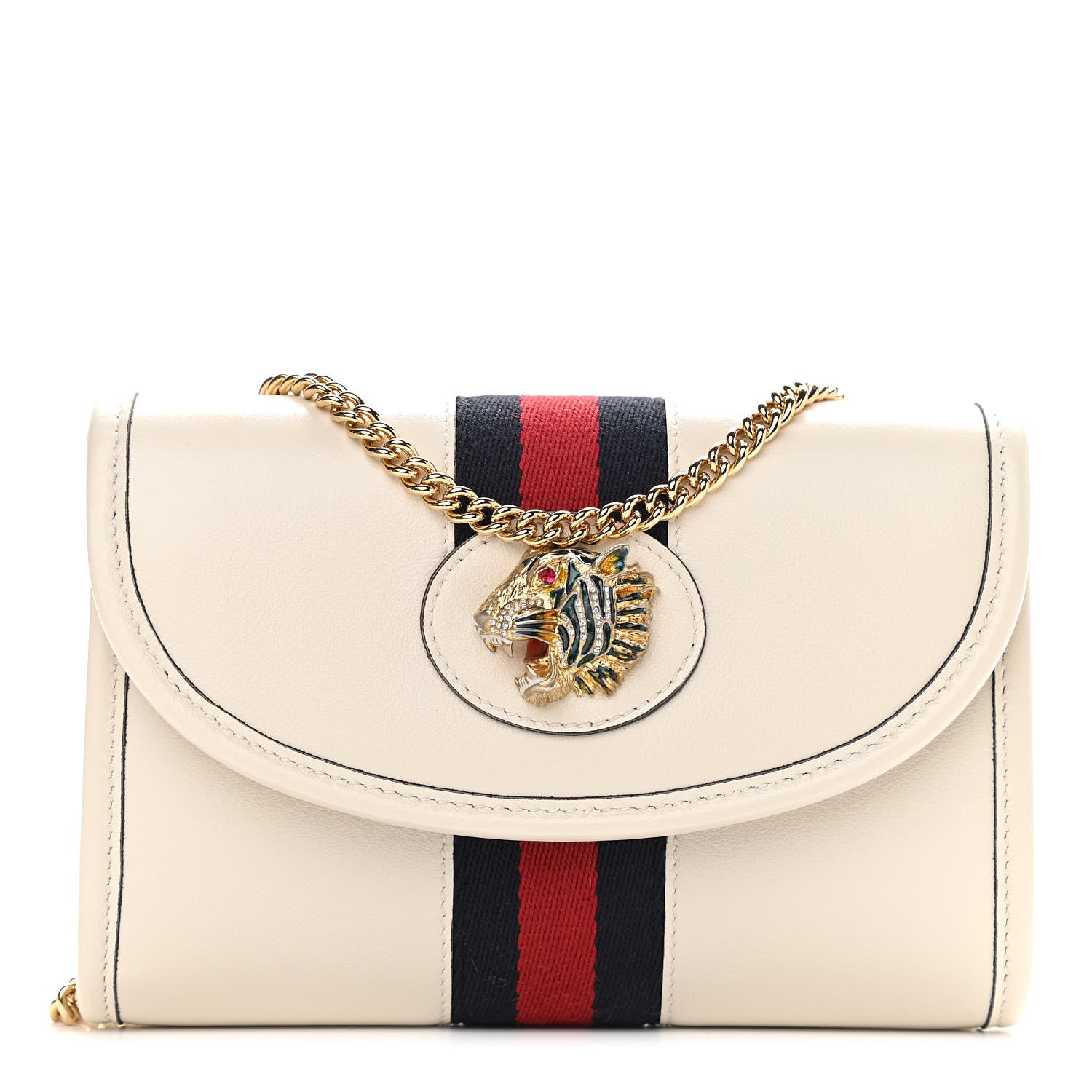Gucci Textured Calfskin Web Mini Rajah Slim Flap Shoulder Bag Mystic White 1 of 10