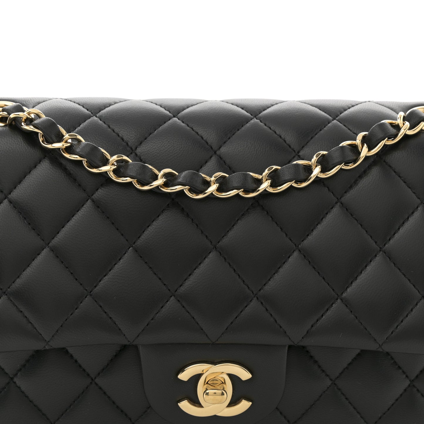 Lambskin Quilted Medium Double Flap Black