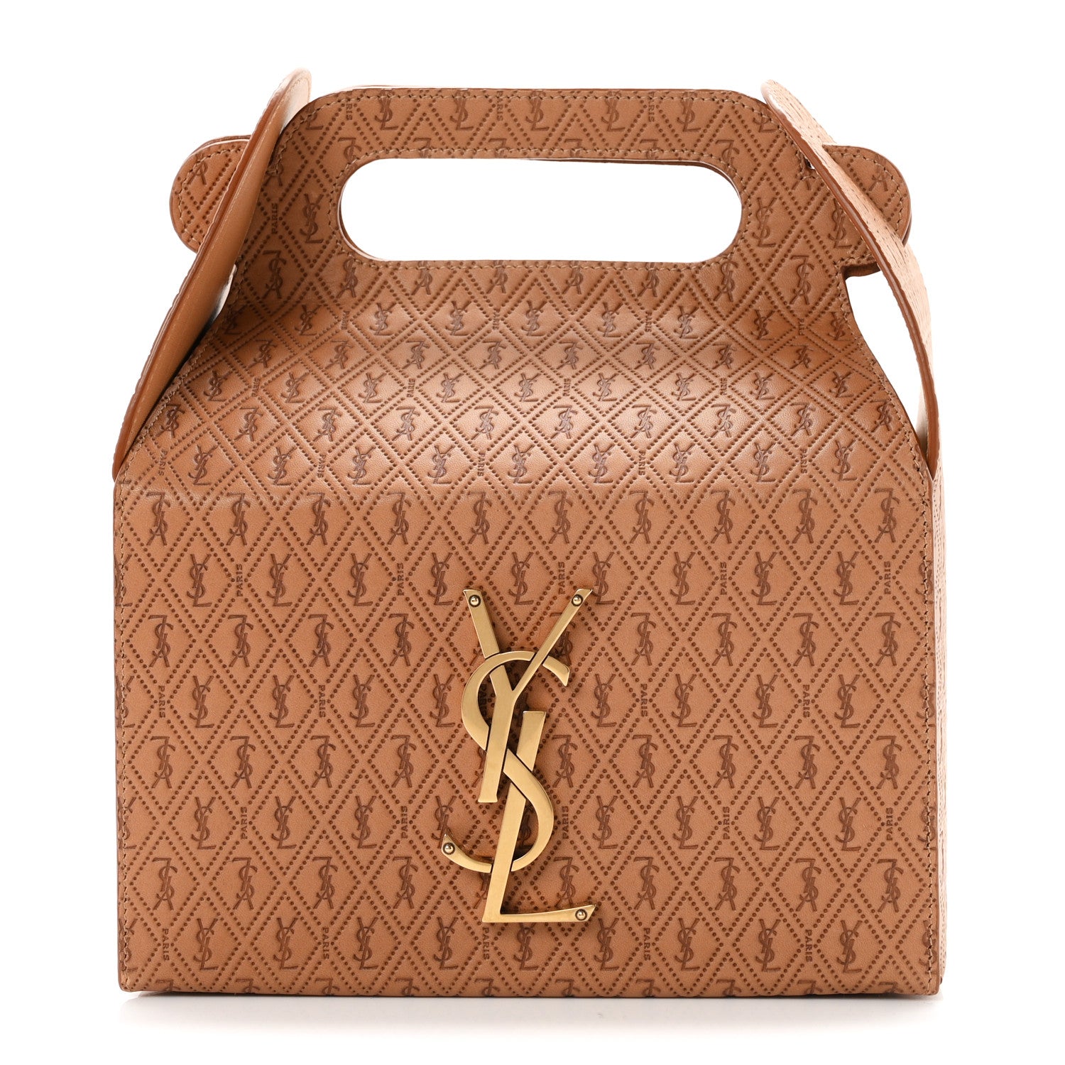 Saint Laurent Calfskin Monogram Take Away Box Dusty Vintage Brown Gold 1 of 8