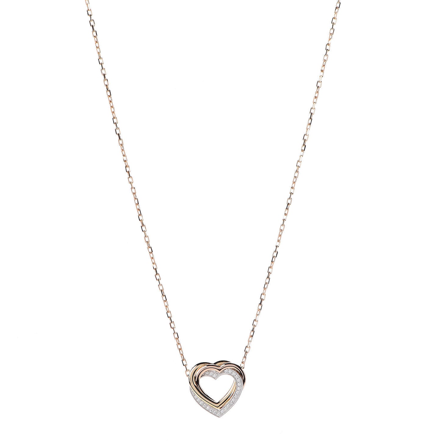 18K Pink Yellow White Gold Diamond Trinity Heart Pendant Necklace
